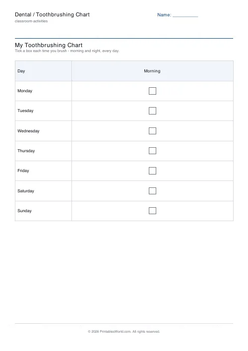 Free printable toothbrushing chart — Morning only — PDF download
