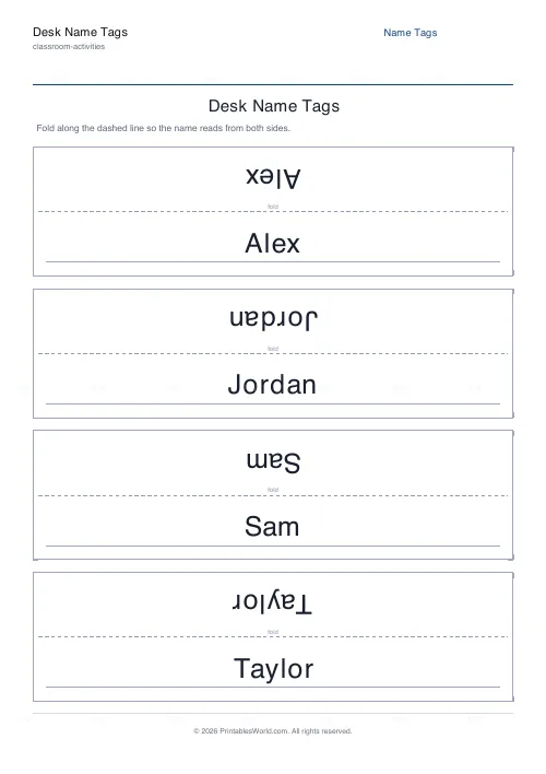 Free printable foldable desk name plate (With line), PDF download