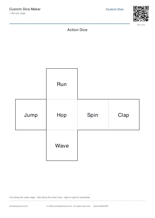 Free printable custom Dice PDF — sheet 1