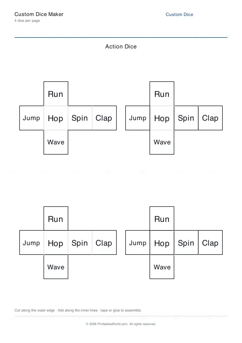 Free printable custom-face dice net (4), PDF download