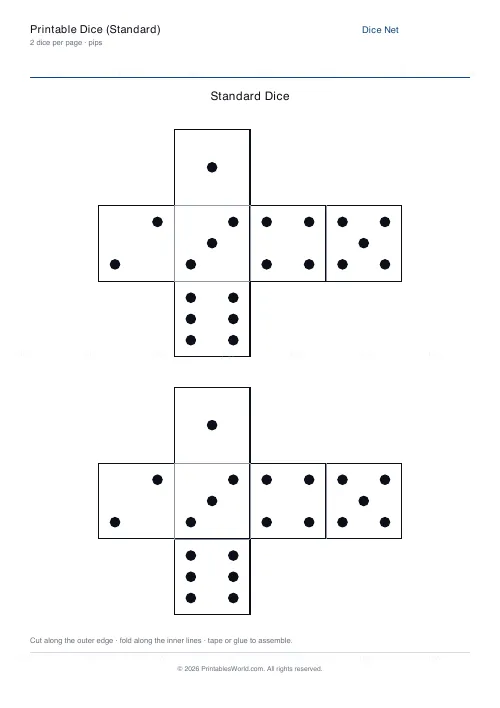 Free printable standard dice net (2), PDF download