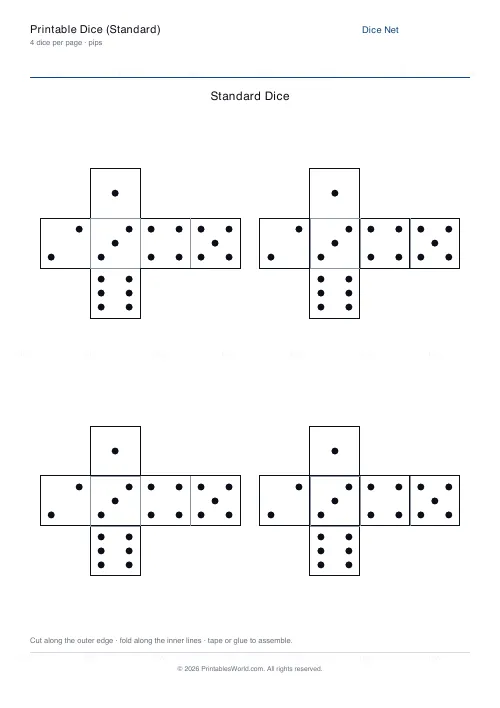 Free printable standard dice net (4), PDF download