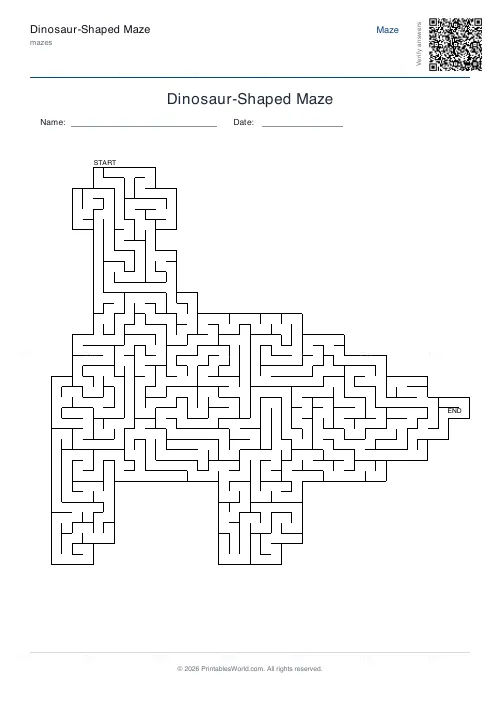 Free printable dinosaur maze (Coarse, with answer key), PDF download
