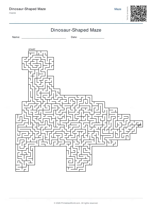 Free printable dinosaur maze (Standard, with answer key), PDF download