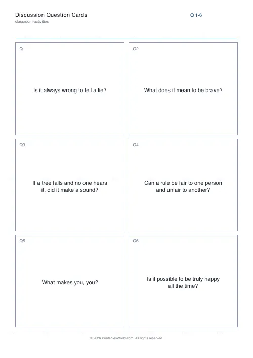 Free printable discussion question cards (Philosophy), PDF download