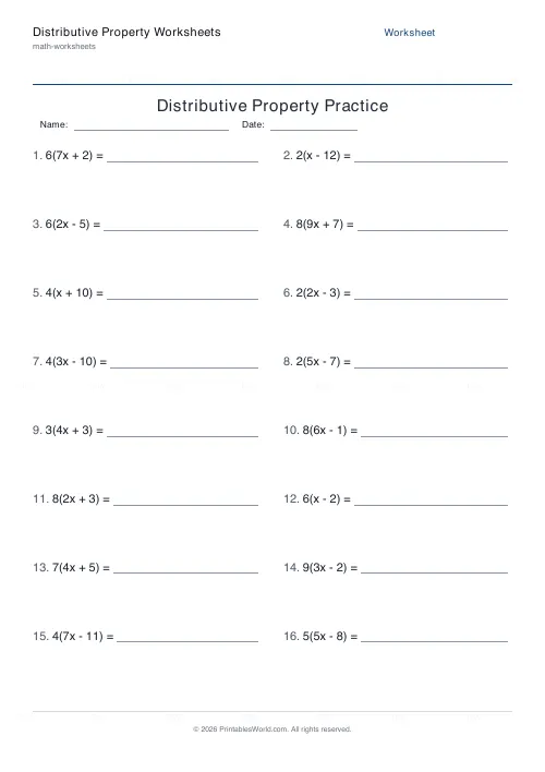 Free printable distributive property worksheets — PDF download
