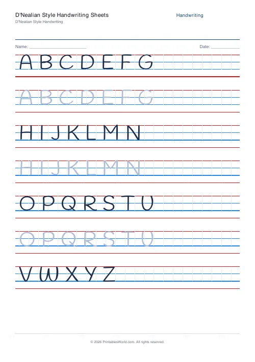 Free printable handwriting practice (Solid trace), PDF download