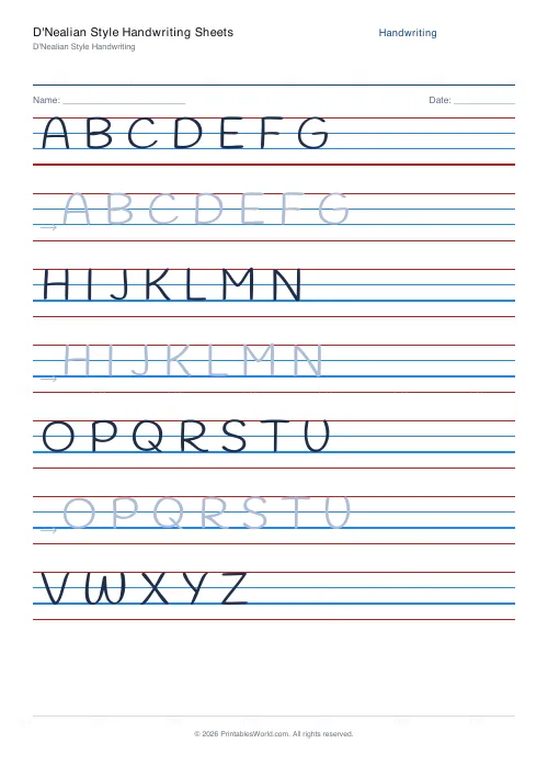 Free printable handwriting practice (No boxes), PDF download