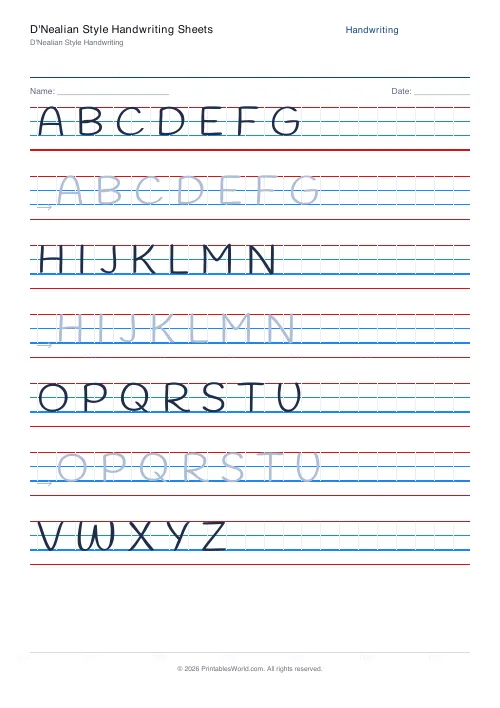 Free printable handwriting practice (Handlee), PDF download
