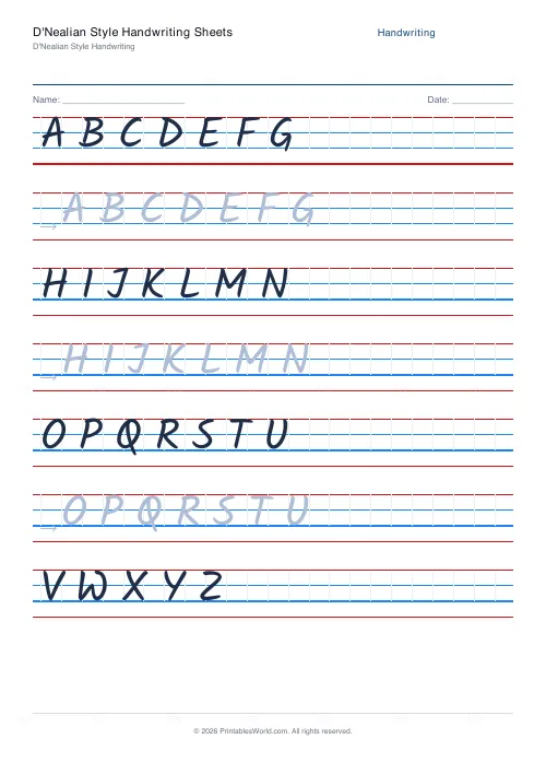 Free printable handwriting practice (Kalam), PDF download