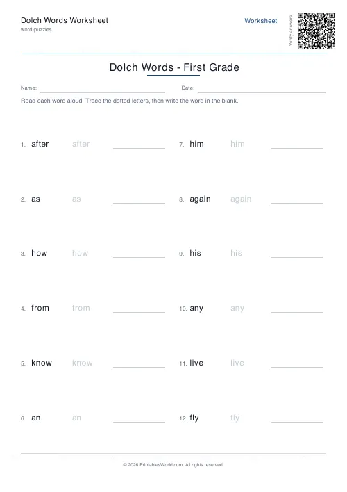 Free printable dolch sight-word practice — First grade — PDF download