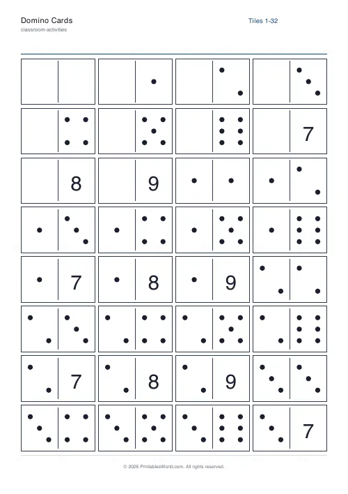 Free printable domino tile set (Double-nine), PDF download