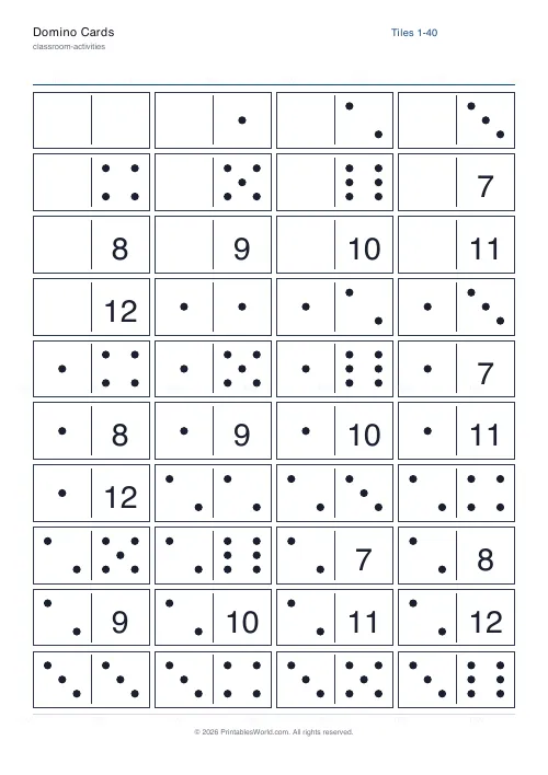 Free printable domino tile set (Double-twelve), PDF download