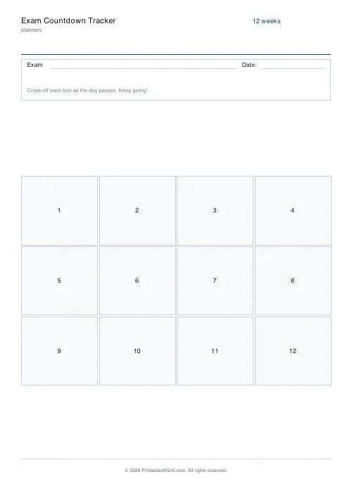 Free printable exam countdown (12-week countdown), PDF download