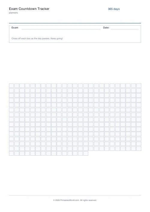 Free printable exam countdown (Full-year countdown), PDF download