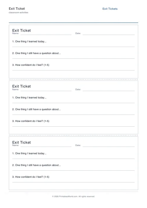 Free printable exit ticket cards — PDF download