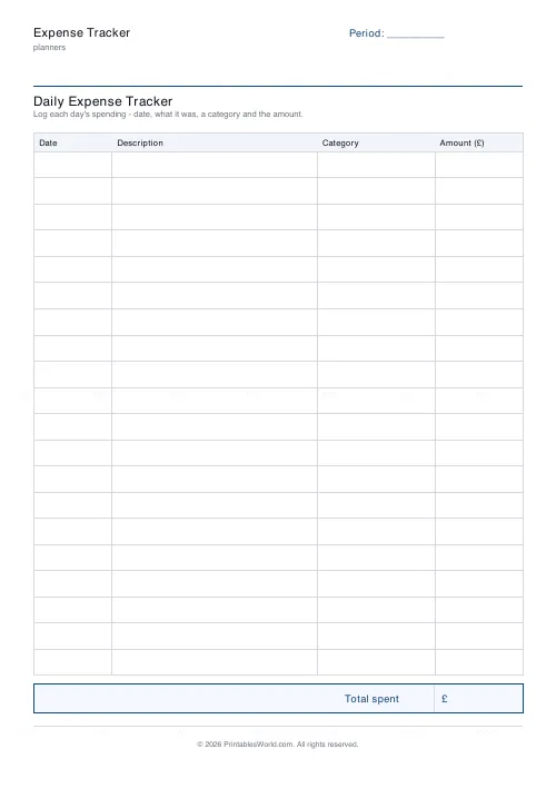 Free printable expense tracker (Pounds (GBP)), PDF download