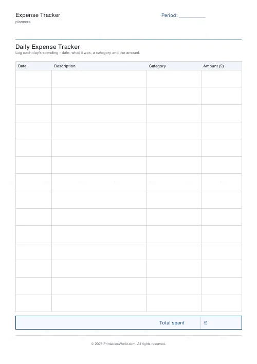Free printable expense tracker (14 expenses), PDF download