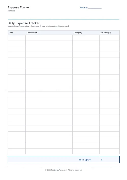 Free printable expense tracker (21 expenses), PDF download