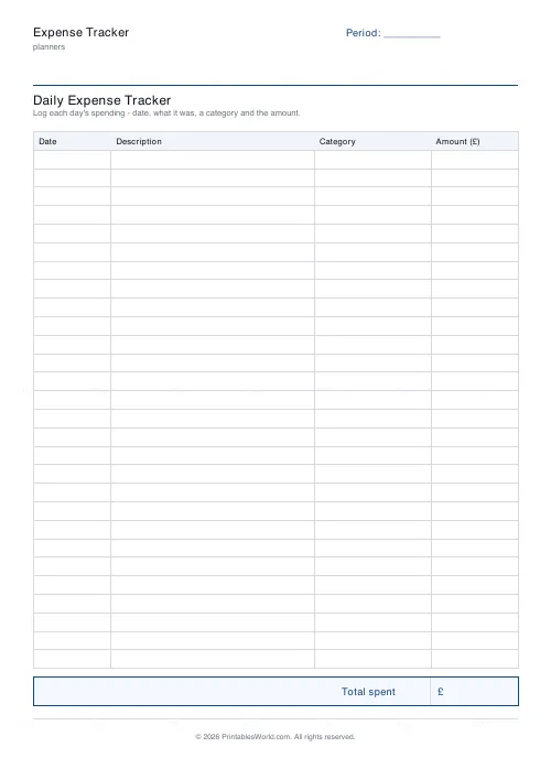Free printable expense tracker (28 expenses), PDF download