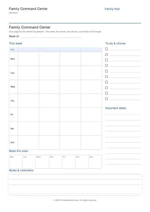 Free printable family command center — PDF download