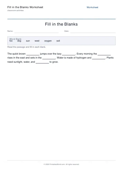 Free printable fill-in-the-blanks worksheet — Show — PDF download