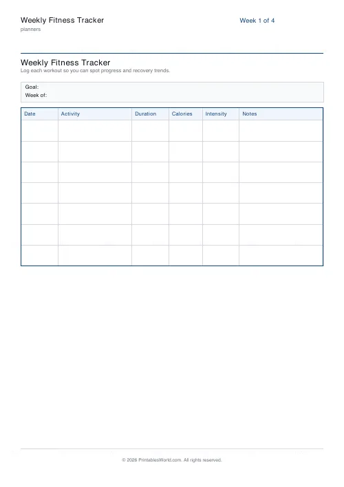 Free printable fitness tracker (4 weeks), PDF download