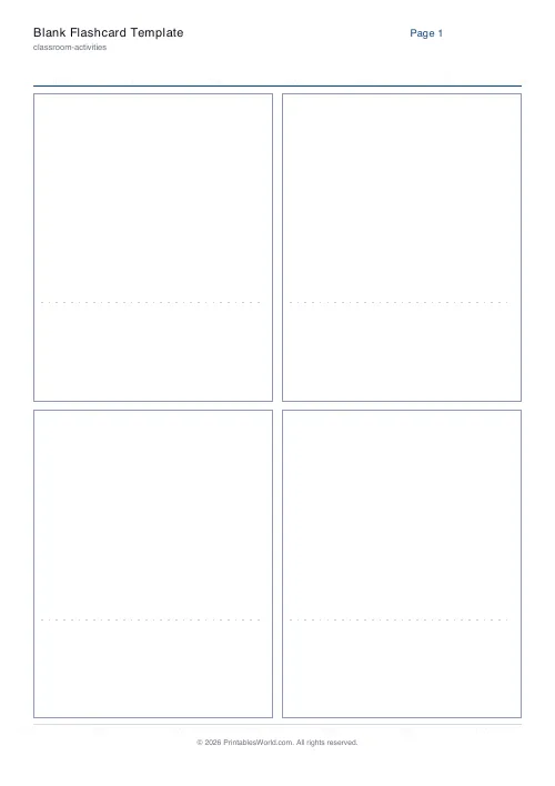 Free printable blank flashcard sheet — 4 (2×2) — PDF download