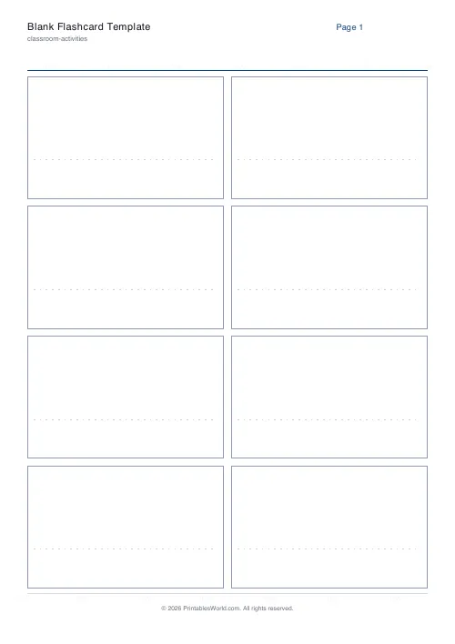 Free printable blank flashcard sheet — 8 (4×2) — PDF download