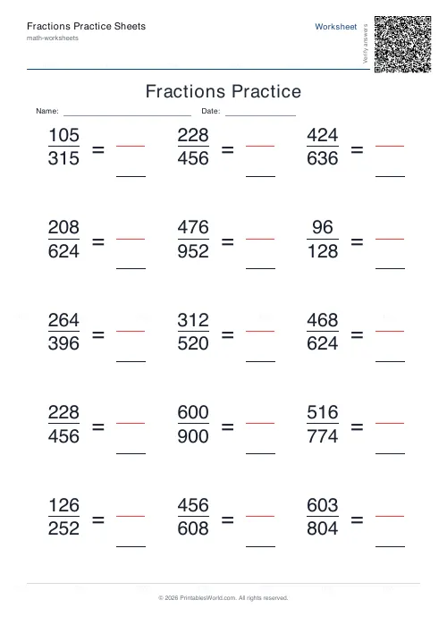 Free printable fractions practice sheet (Line-by-line), PDF download