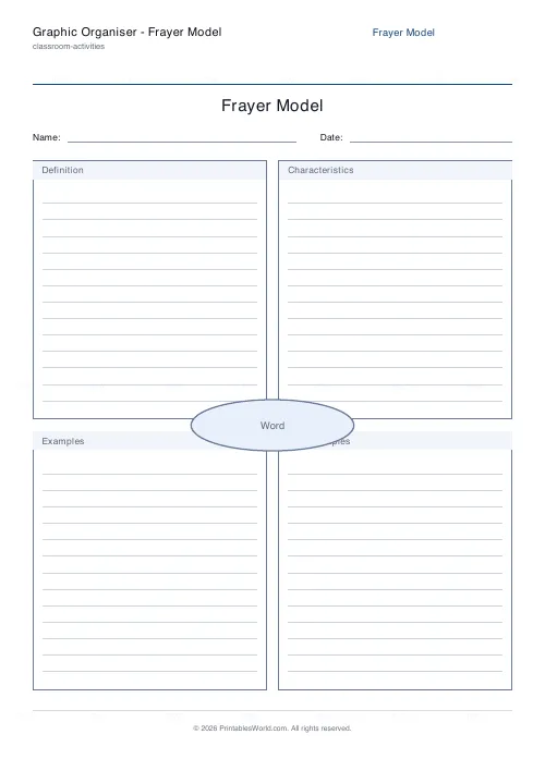 Free printable frayer model organiser (Ruled), PDF download