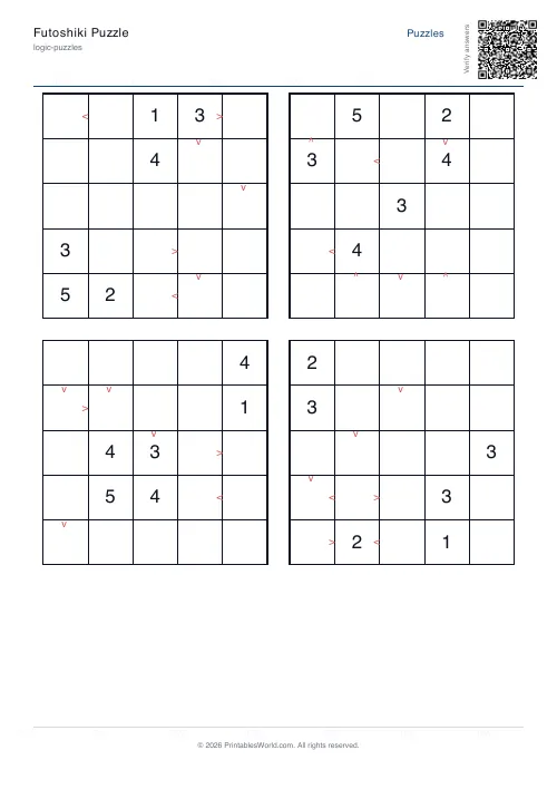 Free printable futoshiki puzzle — PDF download