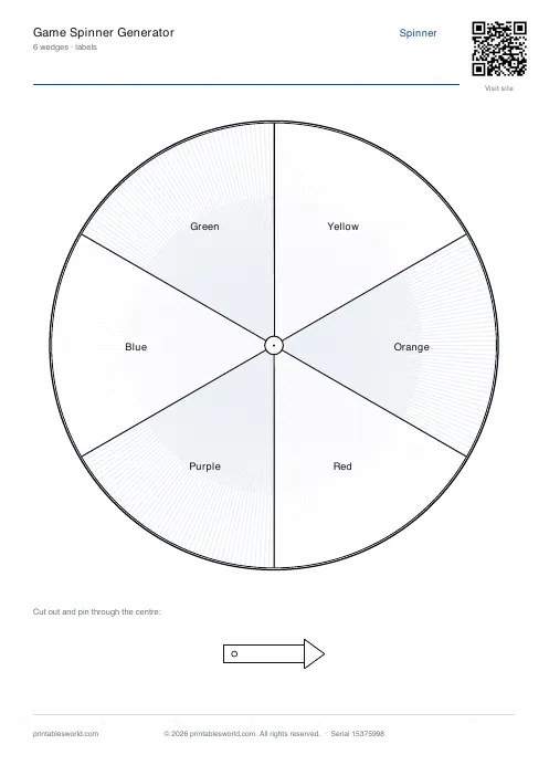 Free printable game Spinner PDF — sheet 1