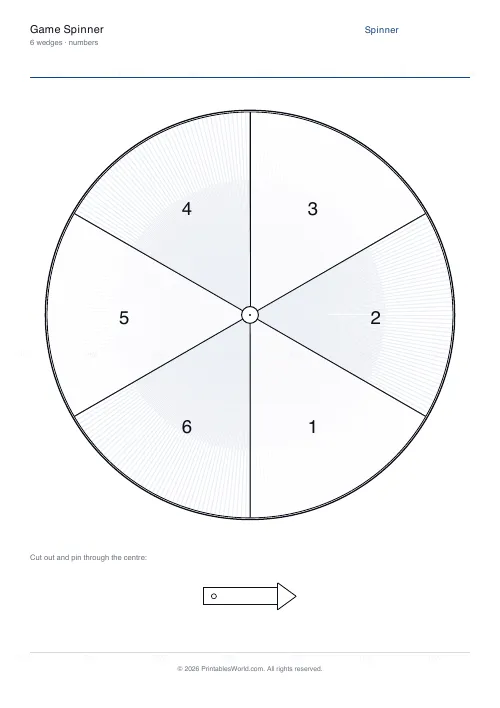 Free printable game spinner wheel (Numbers), PDF download