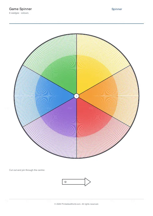 Free printable game spinner wheel (Colour tiles), PDF download