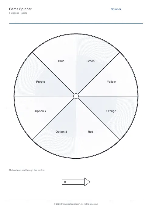 Free printable game spinner wheel (8), PDF download