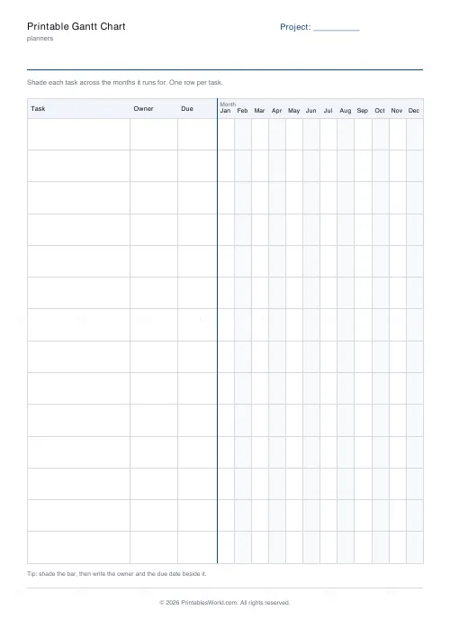 Free printable Gantt chart (By month), PDF download
