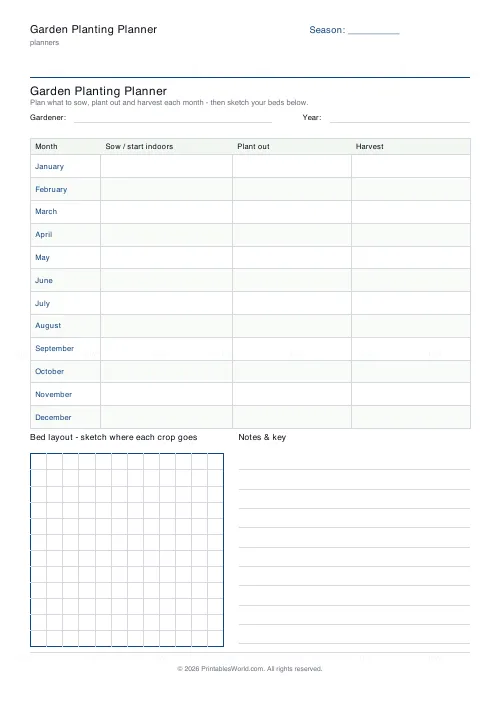 Free printable garden planting planner (12×12 bed grid), PDF download