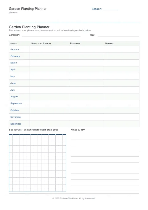 Free printable garden planting planner (16×16 bed grid), PDF download