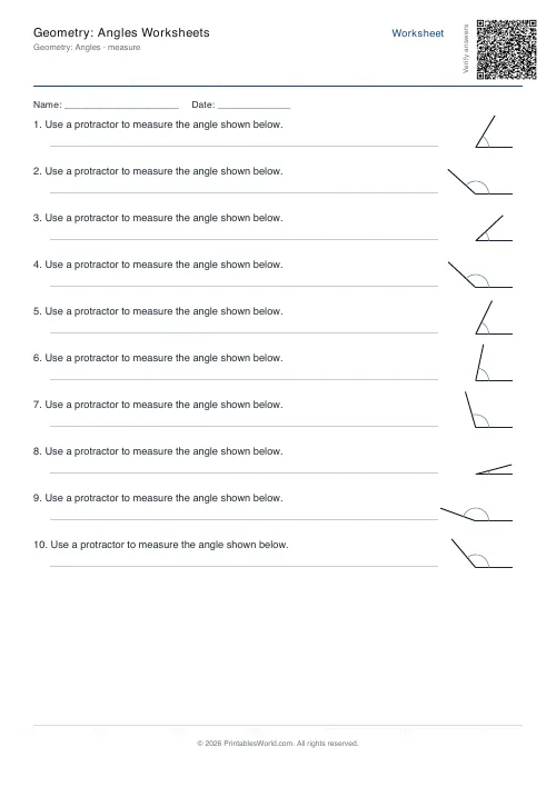 Free printable geometry angles worksheet — Measure — PDF download