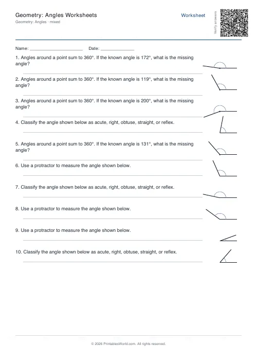 Free printable geometry angles worksheet — Mixed — PDF download