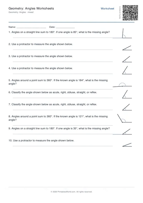 Free printable geometry angles worksheet — 60 deg — PDF download