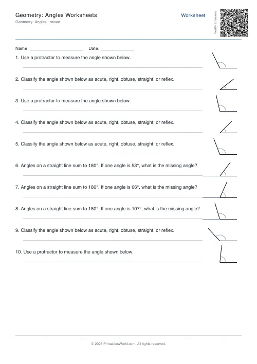Free printable geometry angles worksheet — 360 deg — PDF download