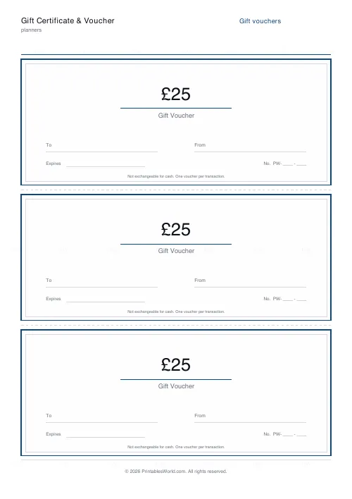 Free printable gift certificate and voucher (3 to a sheet), PDF download