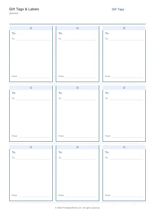 Free printable gift tag and label sheet — 3 rows (9 per page) — PDF download