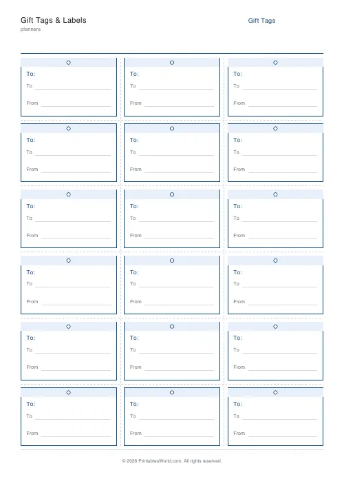 Free printable gift tag and label sheet — 6 rows (18 per page) — PDF download