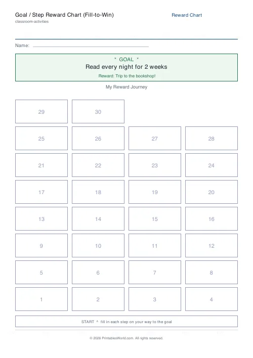 Free printable reward step chart — 30 steps — PDF download