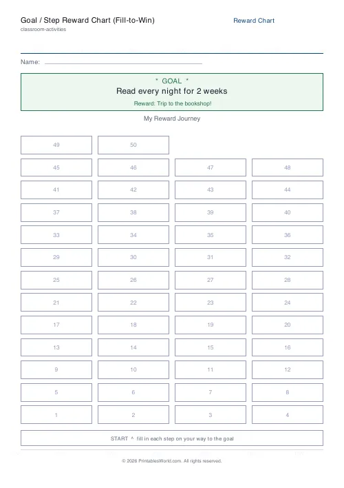 Free printable reward step chart — 50 steps — PDF download