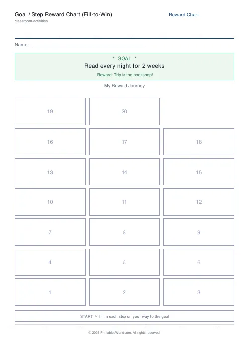 Free printable reward step chart — 3 columns — PDF download