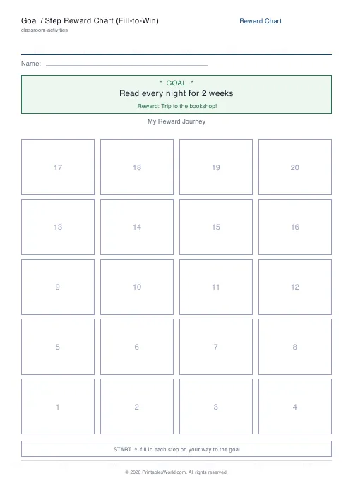 Free printable reward step chart — 4 columns — PDF download